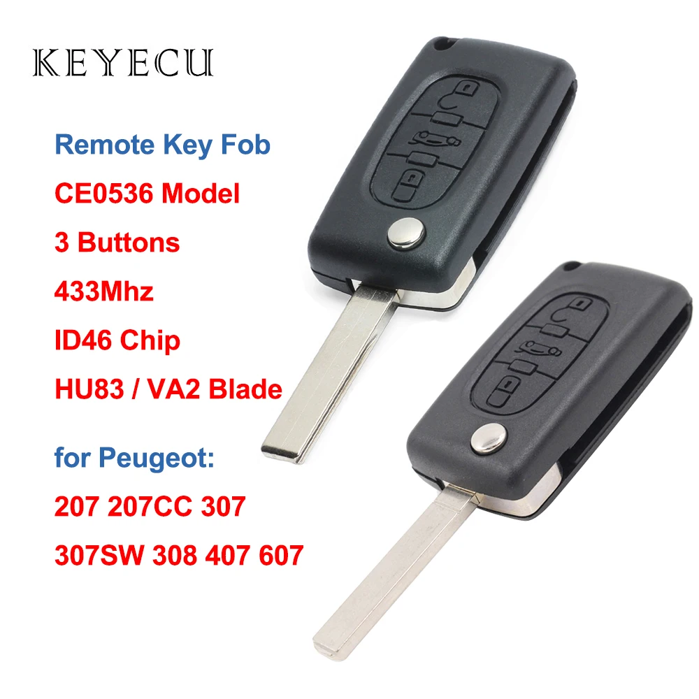 Keyecu CE0536 модель замена дистанционный ключ брелок от машины 3 кнопки 433 МГц с ID46 чип