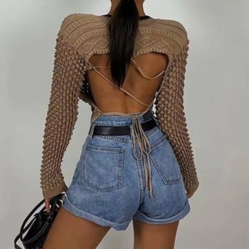 Женский трикотажный свободный свитер [DEAT] белый вязаный с круглым вырезом и