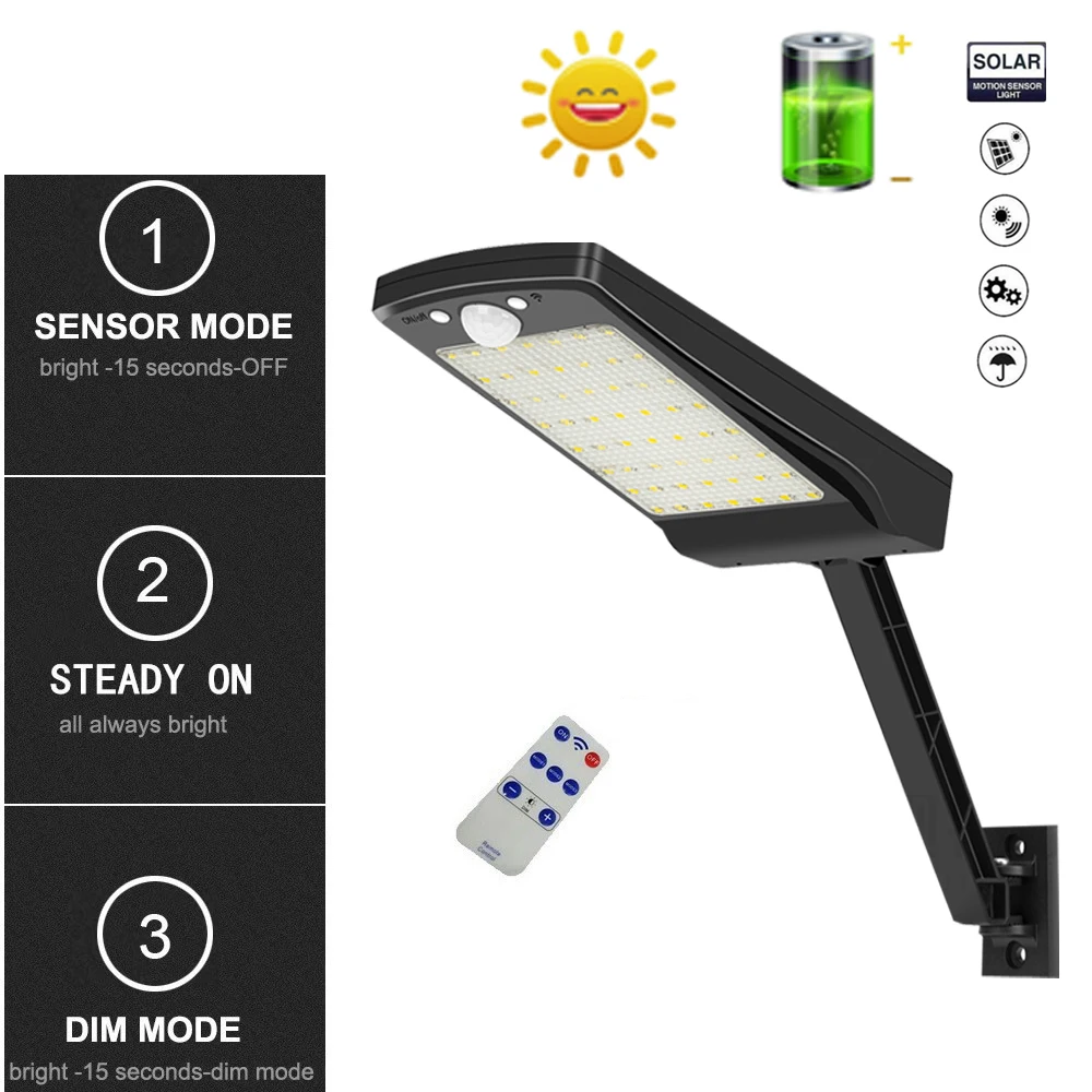 

Upgraded Led Solar Outdoor Light Waterproof Ip65 Lights PIR Motion Sensor Garden Wall Lamp 56 LED remote controller Solar Lamp