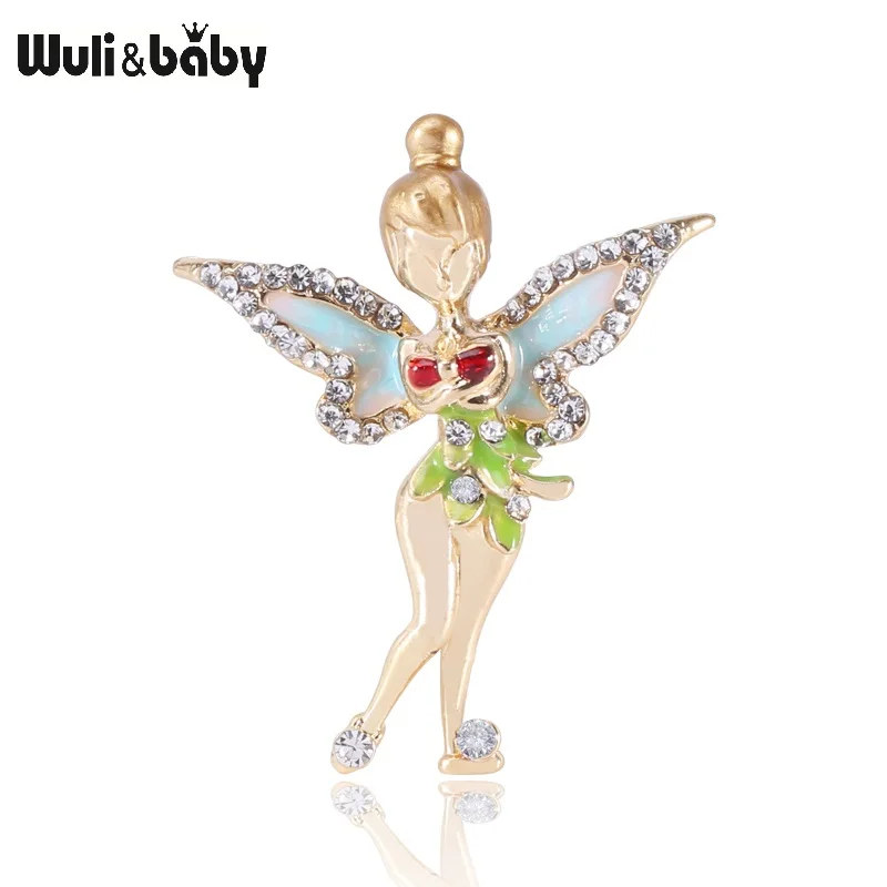 Wuli & baby эмалированная брошь с дизайном девочка женские Стразы рисунок Лесной