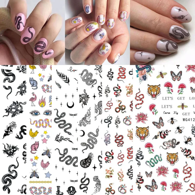 

New Skull Snake Nail Sticker Color Snake Series Nail Sticker Nail Art Decorations Nails Art Halloween Nail Stickers