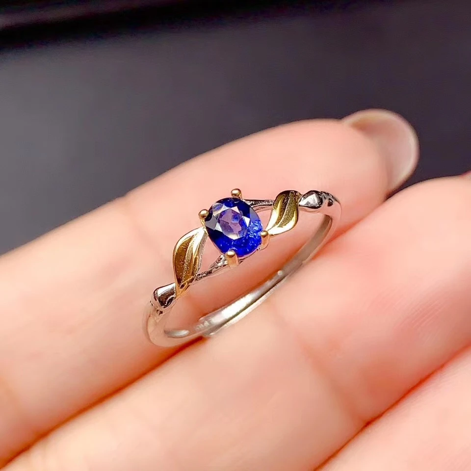 

charming blue natural sapphire ring for women jewelry real 925 silver gold plated oval natural gem girl boy birthday gift