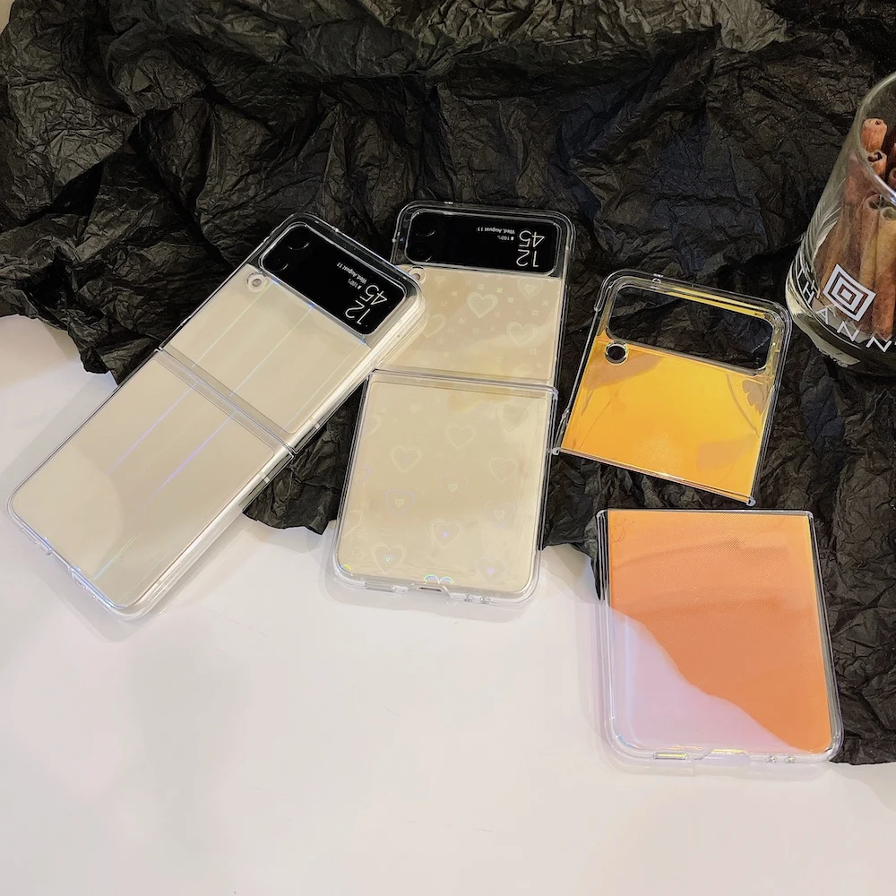 Прозрачный лазерный чехол для телефона с сердечками Samsung Galaxy Z Flip 3 ZFlip3 красивый
