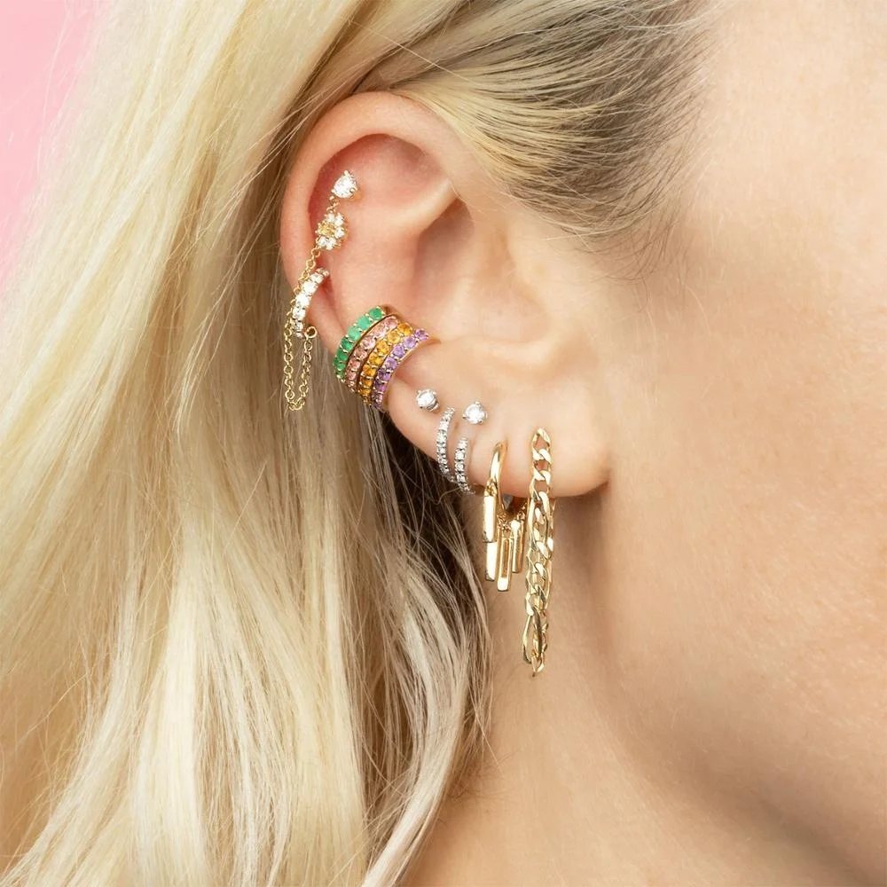 

Original Brand Turkish Jewelry Sterling Silver Jewelry Green CZ Stone Ear Cuff Earring 925 Silver