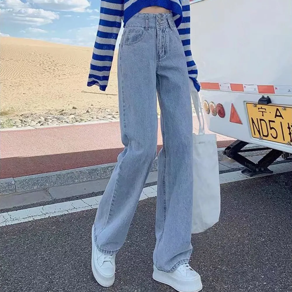 

Feynzo Women Pant Woman Jeans High Waist Denim Pants Wide Leg Denim Clothing Blue Jeans Vintage Quality Fashion Straight Pants