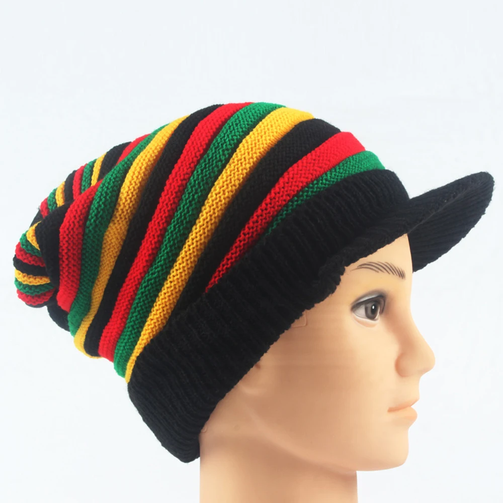 Новинка женская зимняя теплая вязаная полосатая шапка с черепом радужная