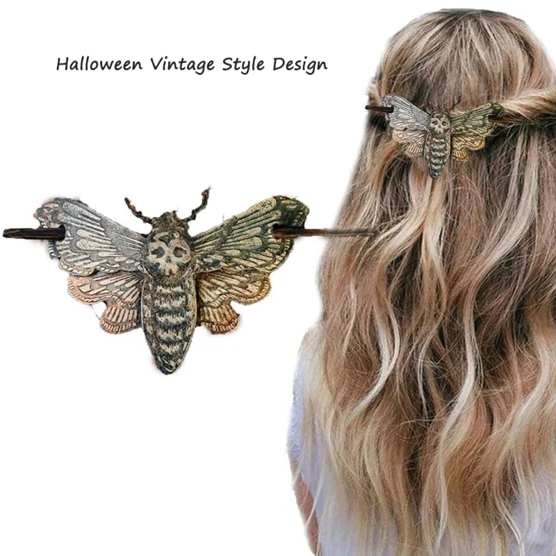 Halloween Retro Witch Hair Barrette Dragon Death Head Skull Moth Hair Sticks Celtics Gothic Hairpin Pagan Hair Jewelry Gift images - 6