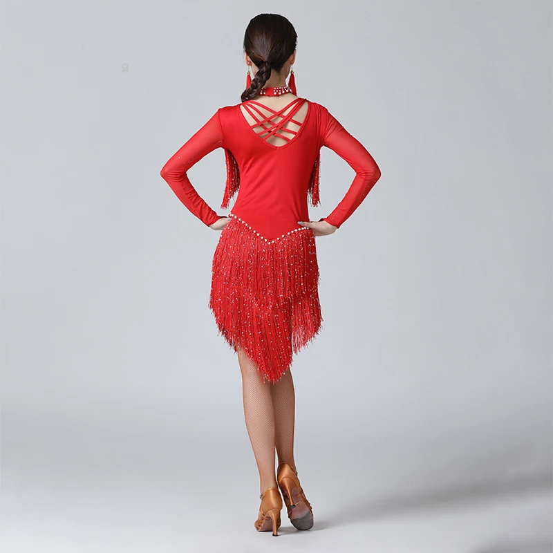 Женское цельнокроеное платье с бахромой для латиноамериканских танцев |