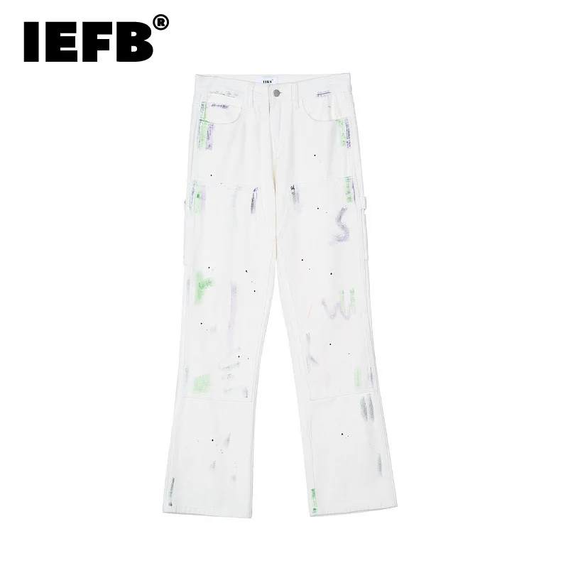 

IEFB High Street Micro Flared Pants Speckled Stitched White Jeans Hip Hop Loose Men's Long Pants 2022 New Spring Bittoms 9A0787