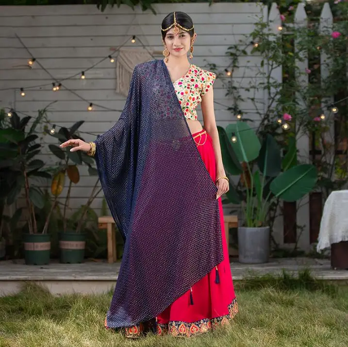 Индийский этнический стиль Женская вышитая сари шифоновая шаль красивый большой