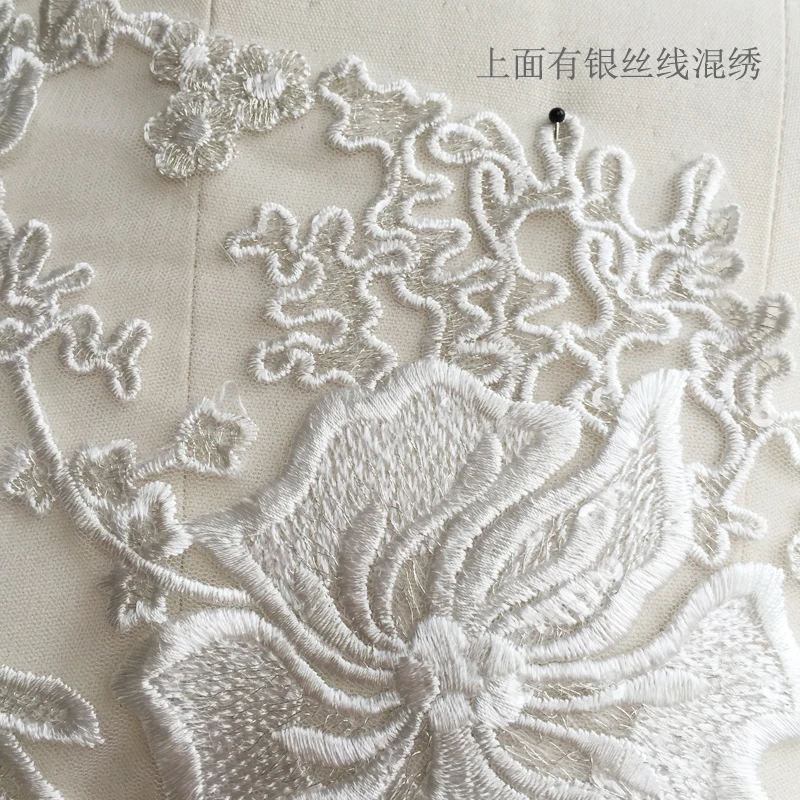53*35 см серебряные шелковые вышитые кружева большой цветок DIY свадебное платье
