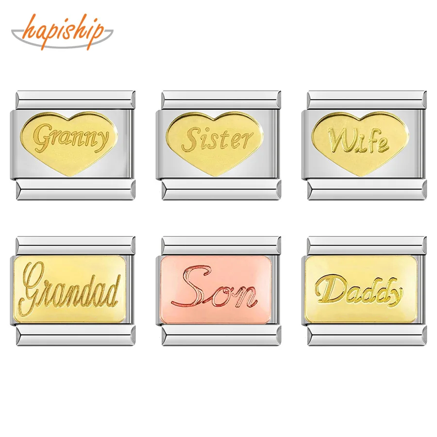 

Hapiship Original Daisy Fashion Gold Rose Sister Daddy Wife Italian Charm Fit 9mm Bracelet Stainless Steel Jewelry Making DJ342