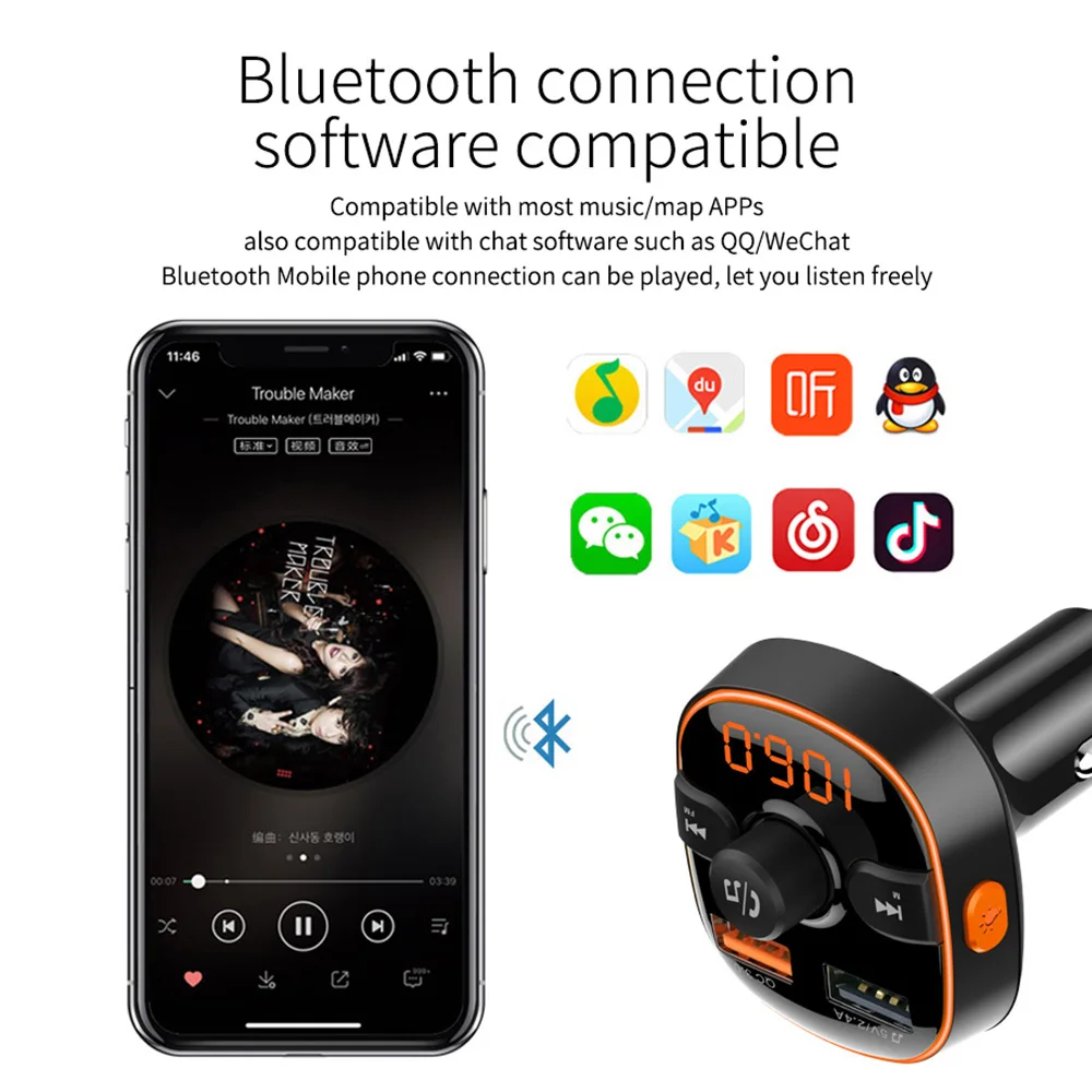 Беспроводной fm передатчик Hands Free MP3 плеер режим дыхания 7 цветов окружающий