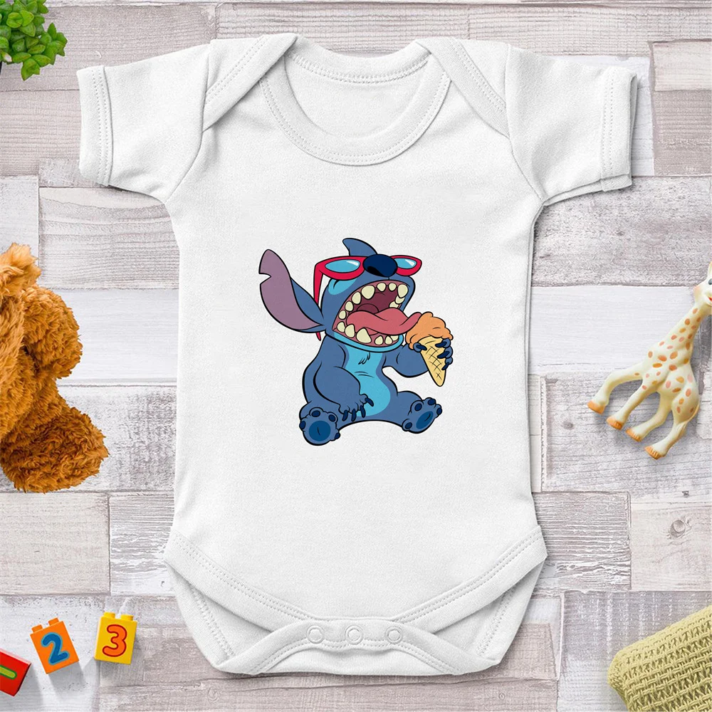 

Summer Romper Baby Girls Stitch Cartoons Cute Print Short Sleeve Casual Children Clothes Cotton Crawl Unisex O-neck Tops Loose