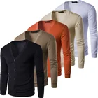 Новый мужской модный однотонный кардиган с V-образным вырезом, свитер, повседневный мужской свитер