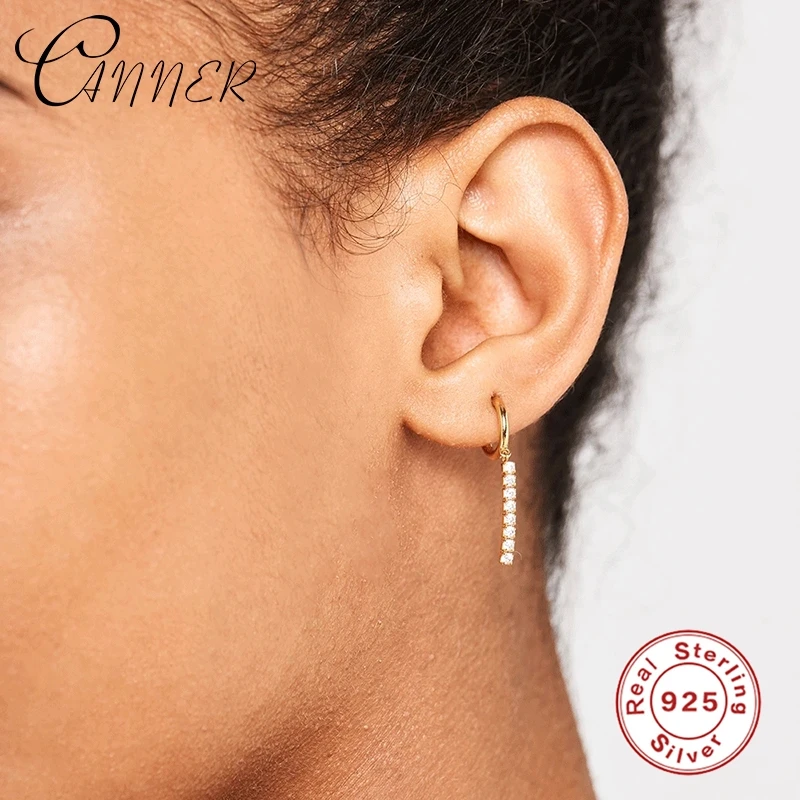 

CANNER Luxury Europe America Real 925 Sterling Silver Stud Earrings for Women Black Square CZ Zircon Piercing Earring Jewelry