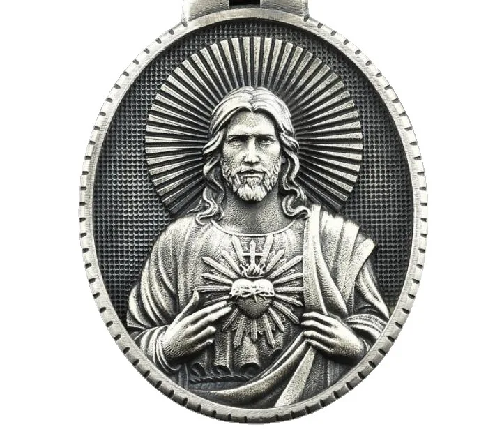 

New Christian Jesus Sacred Heart Pendant Gift Catholic Retro Men's Religious Tag Necklace