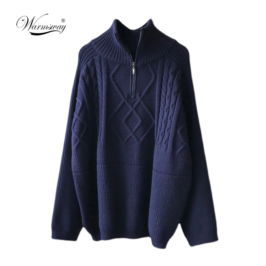 Women's Thick Warm Knitted Pullover Solid Long Sleeve Turtleneck Sweaters Half Zip Up Winter Coat Comfy Clothing C-295 | Женская