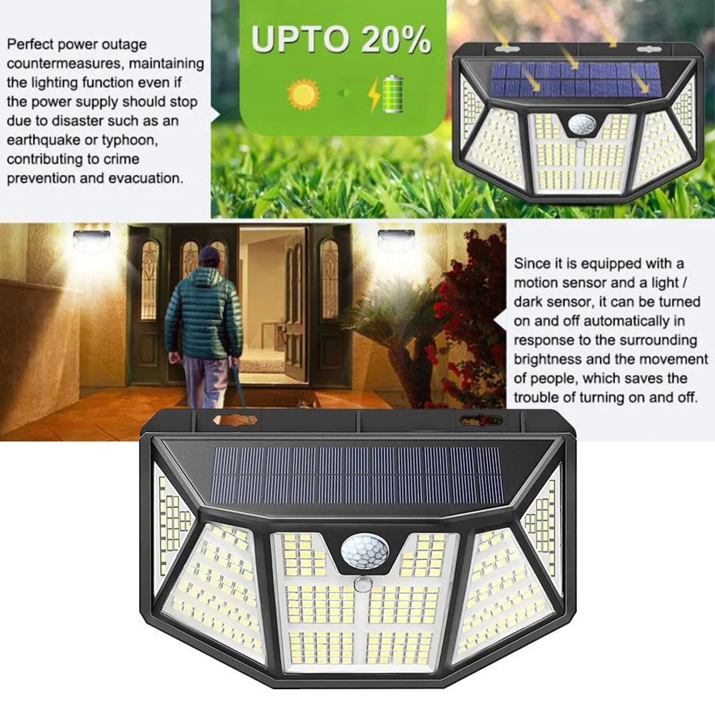 

310LED Solar Light Waterproof Outdoor Solar Wall Lamp Wide Angle Motion Sensor Light Solar Lighting Garden Decoration