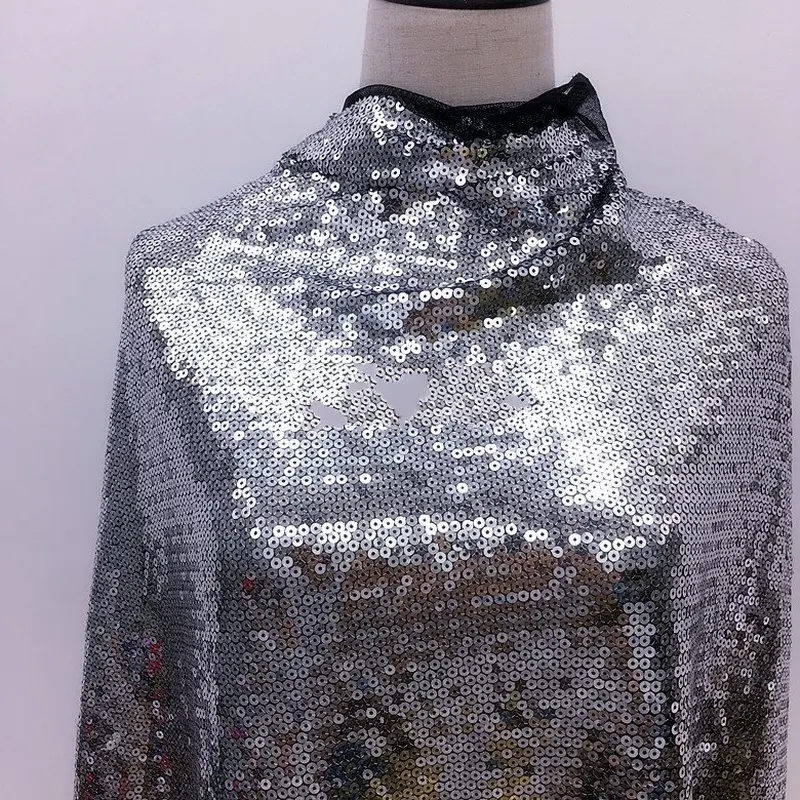 

1 ярд, 5 мм, Блестящая серебряная ткань с блестками, черная сетка для ночного танца, платья, детская ткань, аксессуары «сделай сам», M10307