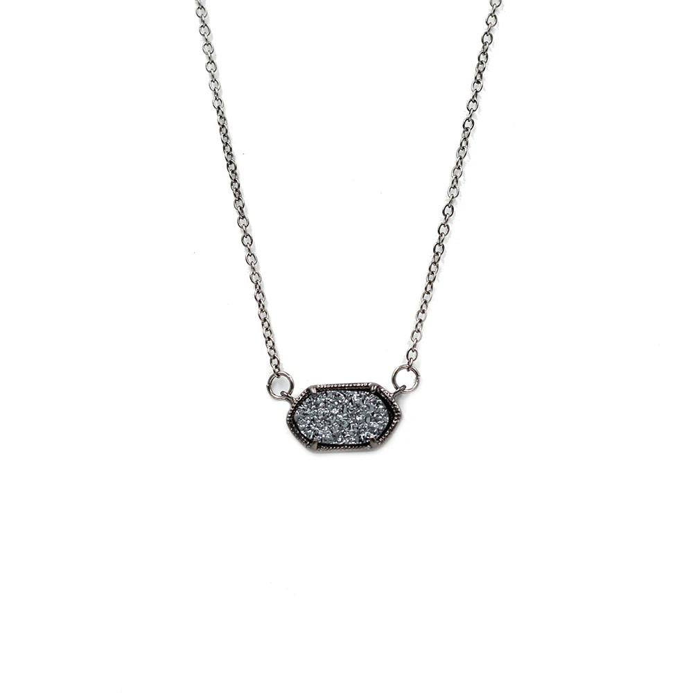 Black Dark Gray N Маленький овальный Кулон Druzy, ожерелье, лучшее качество, черный цвет, блестящий кулон, ожерелье, женский подарок, модные ювелирные изделия - Окраска металла: Black Dark Gray N