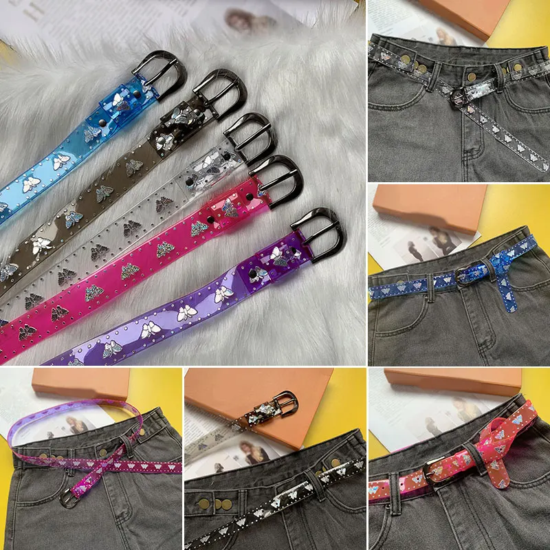 Сладкий карамельный цвет лазерный пояс с бабочками женское платье Прозрачный