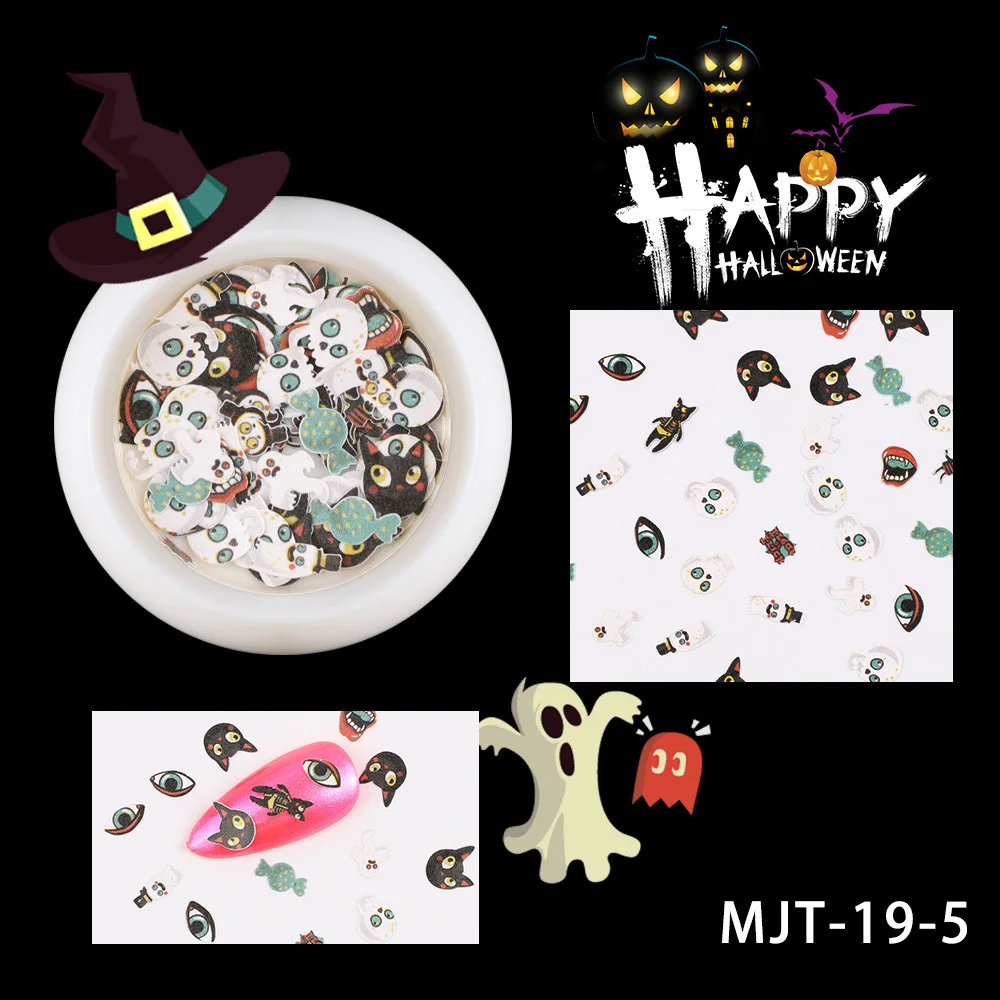 

New Halloween Nail Stickers Nail Art Glitter Pumpkin Spider Manicure Matte Wood Pulp Patch Nails Handmade DIY Fun Decoration