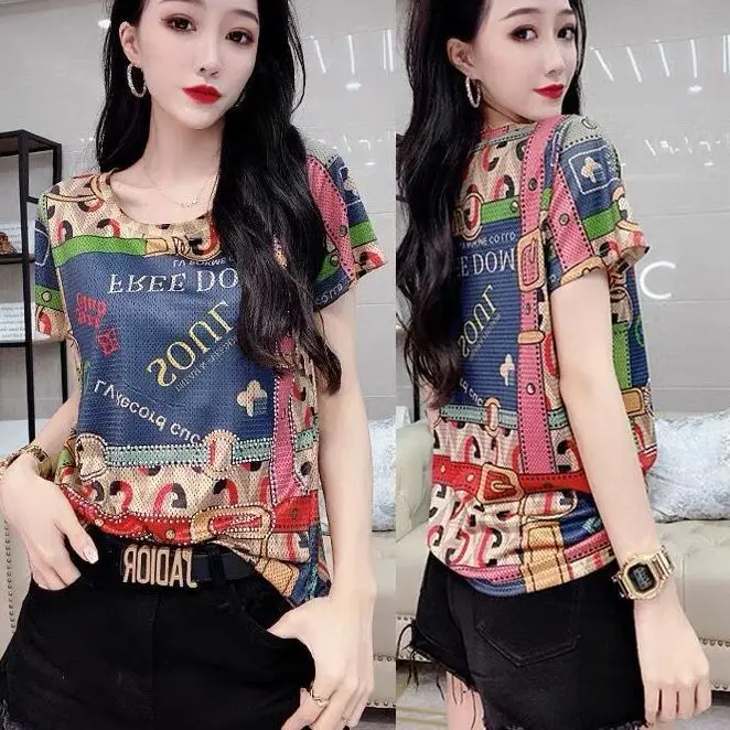 

Short sleeve women's 2021 summer new fashion trend letter print half sleeve top