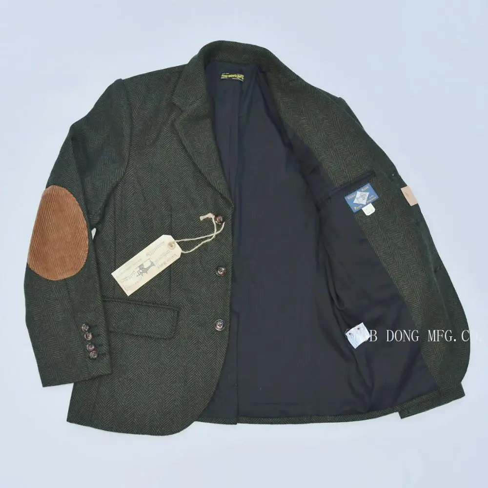 Beste Bob Dong Retro Stijl Tweed Jas Blazer Mannen Visgraat Wol Sport Jas Groen