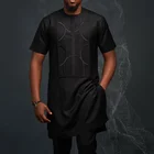 Рубашка Dashiki с коротким рукавом и принтом, Мужская модная мусульманская одежда в стиле хиппи, лето 2021, повседневные мужские футболки в африканском стиле, черная футболка