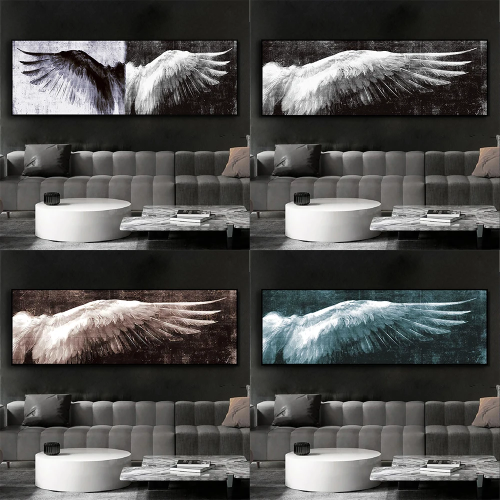 Постер с черно белыми крыльями ангела Картина на холсте и печать в стиле ретро