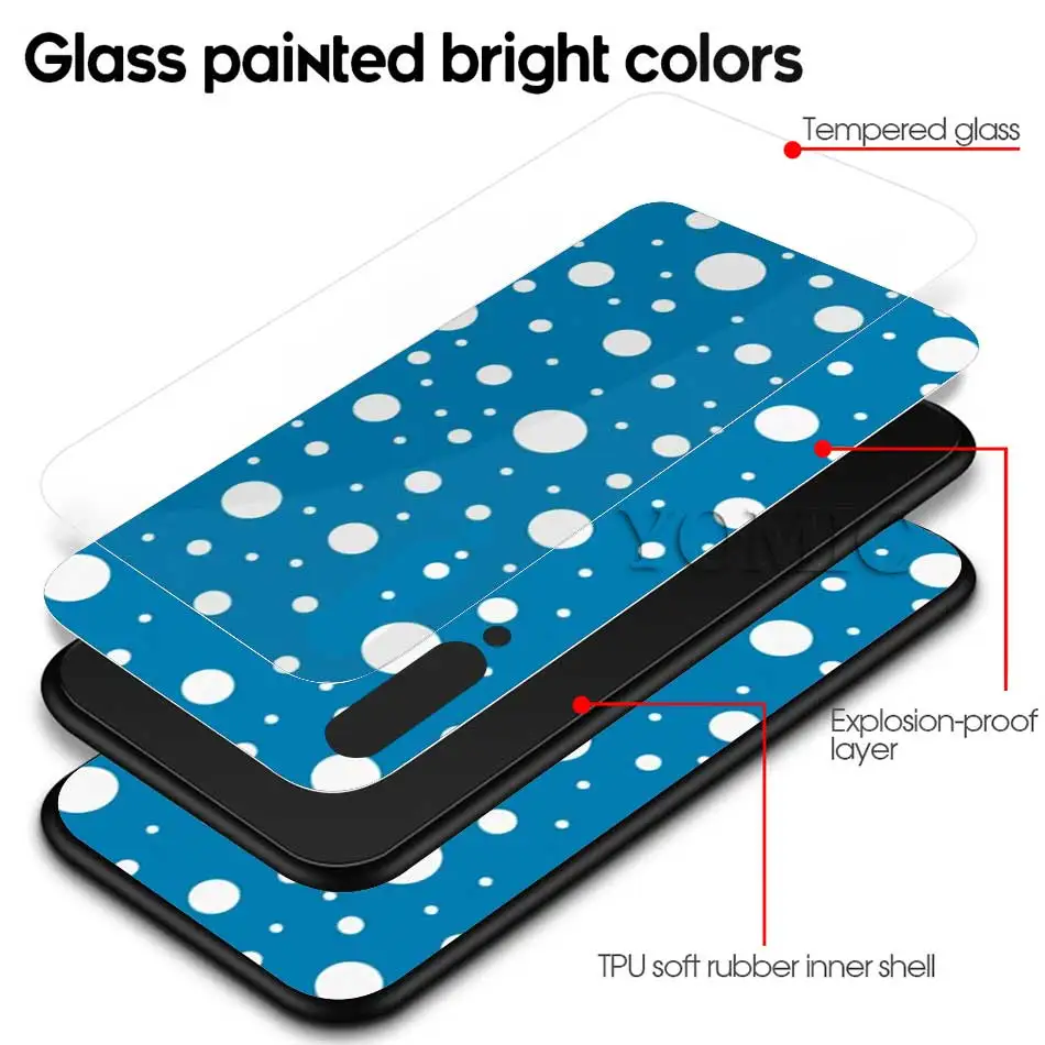 

Tempered Glass Case For Xiaomi Redmi Note 8 8T 9S 9 K30 Pro Zoom 7 8A Mi A3 9T 10 Lite Soft Edge Cover Creative Design Polka Dot