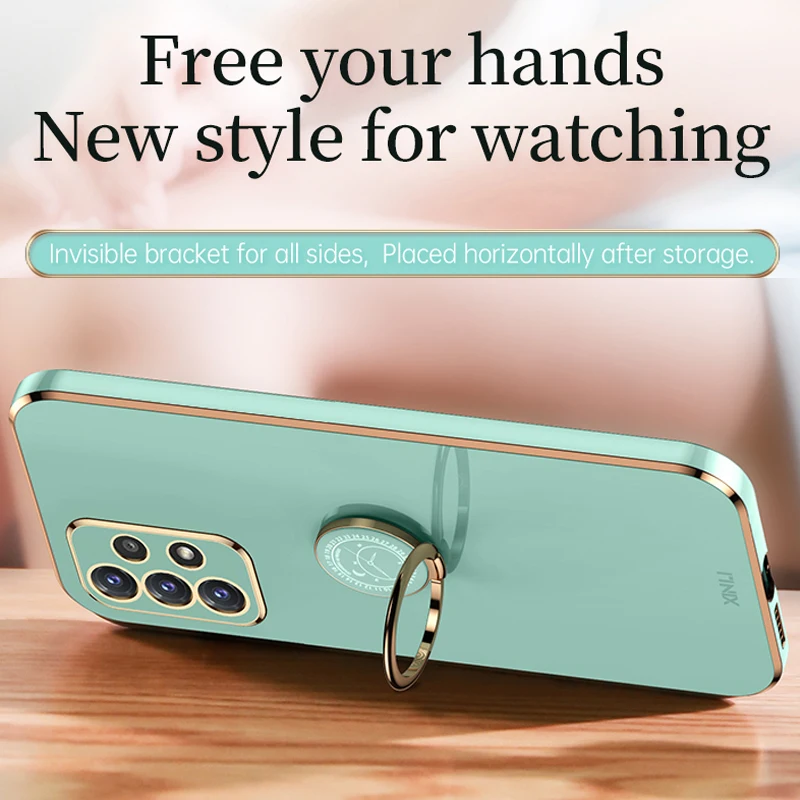 A53 5G A32 A52 A72 4G Plating Square Silicone Ring Holder Cover Case For Samsung Galaxy A52S A32 4G 5G A 52 a 32 a 52 A53S 5G
