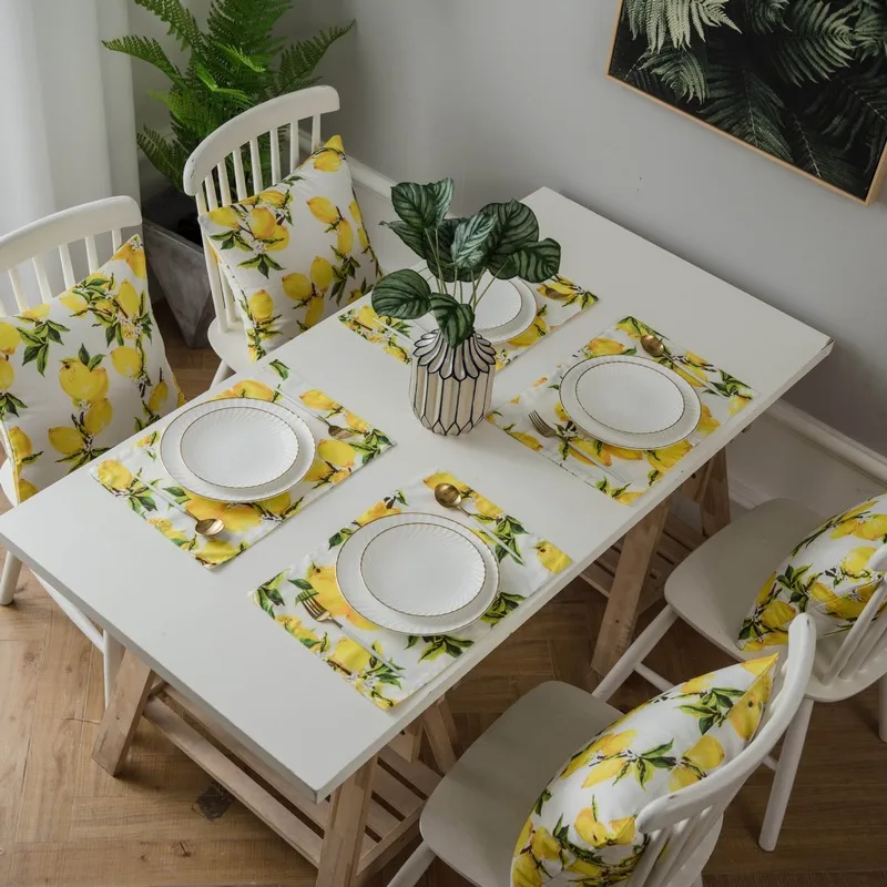 

Table Runner Yellow Lemon Printing Garden Plant Dining Table TV Cabinet Tea Table Double-Layer Placemat Bed Runner