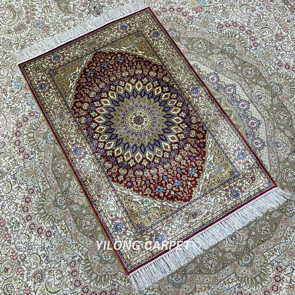 Yilong 2 'x 3' красный Шелковый персидский ковер ручной работы qum (ZQG356A)|rugged rugged|rug