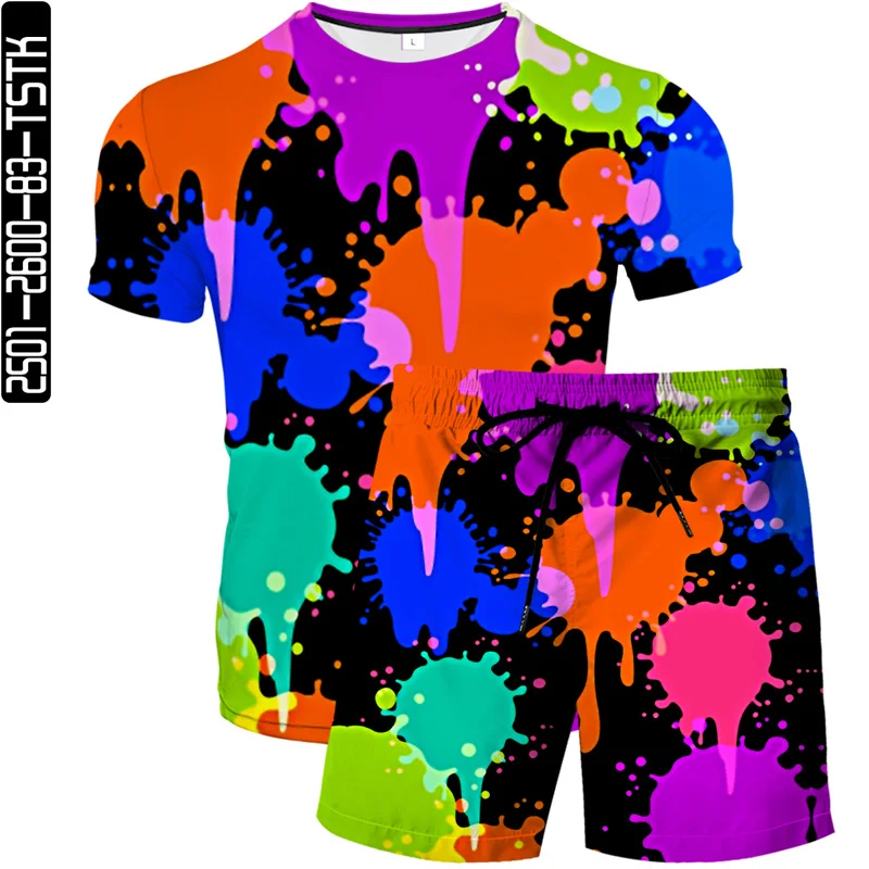 

Summer new light and thin women's fashion suit two-piece T-shirt + shorts Mr.z Harajuku diverse color mix style 3D ink printing