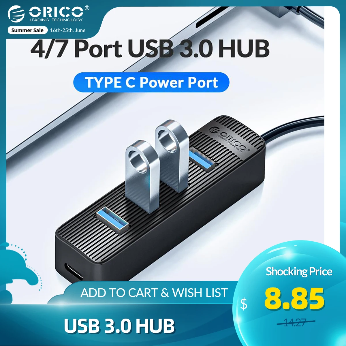 ORICO USB 3 0 концентратор типа C питания 4 порта адаптер для ПК ноутбука компьютера
