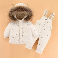 2pcs set baby girl winter down jacket and jumpsuit for children thicken warm real fur collar jacket for girls snowsuit 0 3year
