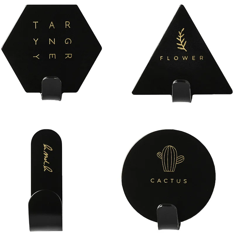 

4pcs Nordic geometric hooks, kitchen non-perforated iron art sticky hooks, bathroom wall hooks, door back coat hooks