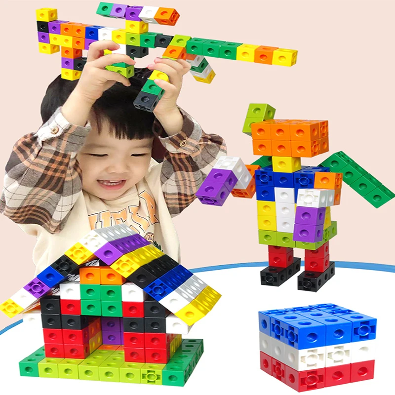 Juguetes de matemáticas para niños, bloques de construcción de arco iris, cubo apilado de conteo de matemáticas, juguete Montessori, 10 colores con tarjetas, cubos de unión de ensamblaje