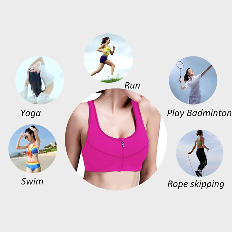 

Of Women's Sports Bra Gathered Without Steel Ring Yoga Running Vest Fitness Front Zipper Sexy Shockproof Underwear Plus Size