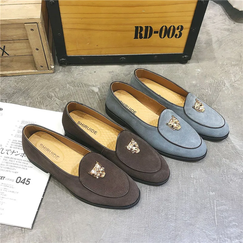 

New 2021 Men Flat Driving Moccasins Shoes Slip On Casual Metal Decorated Suede Leather Men Loafers Size 38-47