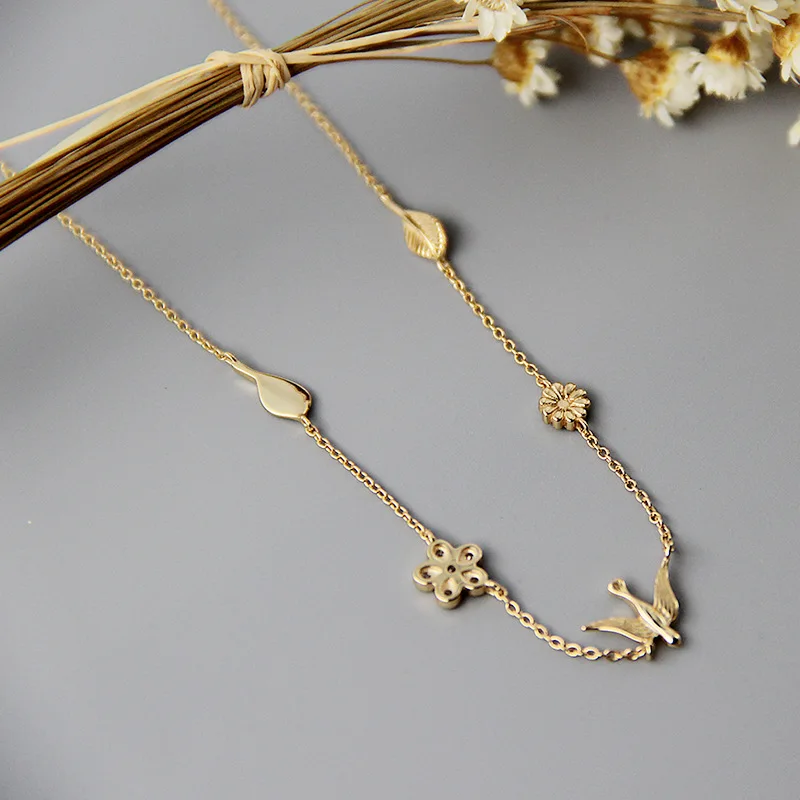 Silvology Ласточка Золотая Цветочная колье чокер 925 стерлингового серебра 18K фотофоны