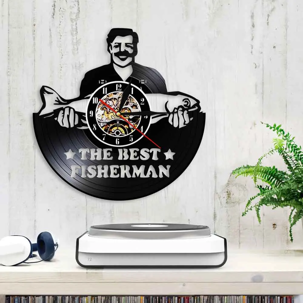 Винтажные виниловые 3D настенные часы лучший рыбак вздохи уникальный подарок для