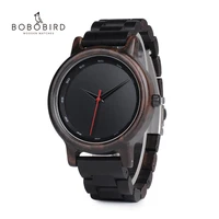 bobo bird v p10 watches men natural black wooden ebony quartz fashion wristwatch with red second hand