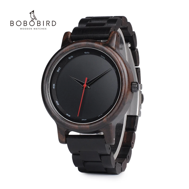 Мужские кварцевые наручные часы BOBO BIRD из натурального черного дерева|wristwatch