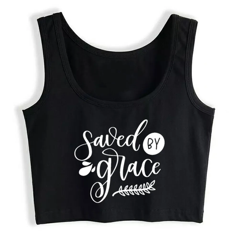 

Crop Top Female Inspirational Quotes Saved By Grace Street Inscriptions Print Tank Top Women