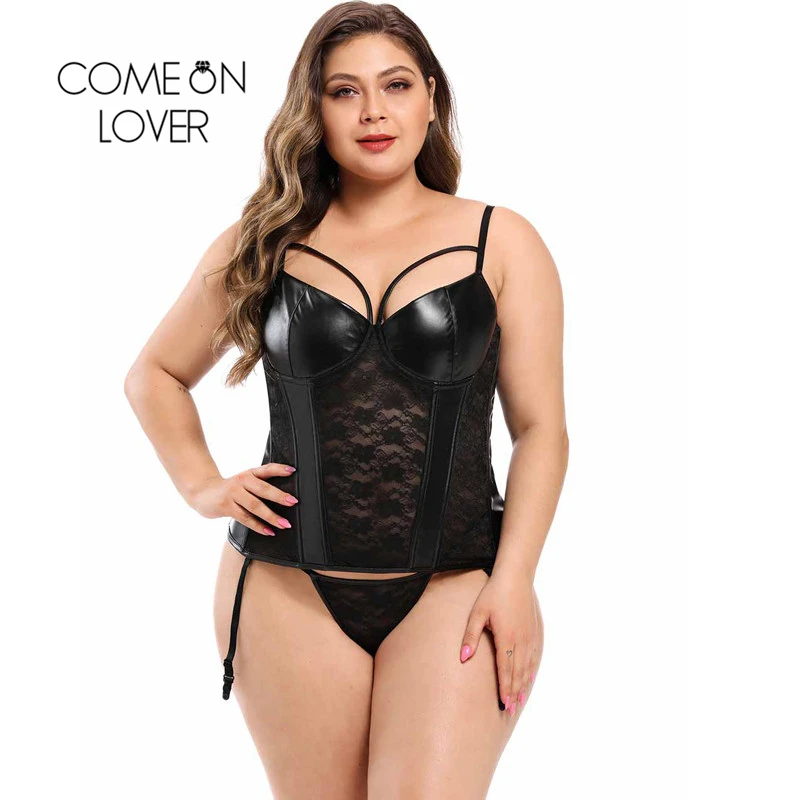 Comeonlover кружевной корсет бюстье черный из искусственной кожи высококачественный