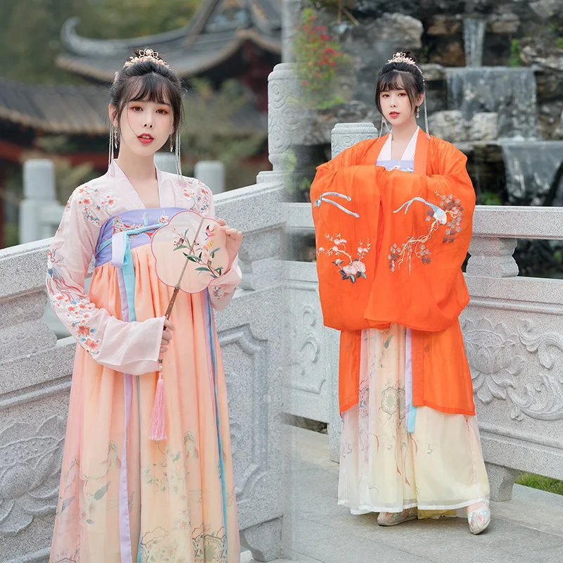 

Традиционное Hanfu женское платье с бюстгальтером длиной до груди, верхняя часть Ru, большой костюм с юбкой-качалкой Wei Jin, стильный комплект с р...