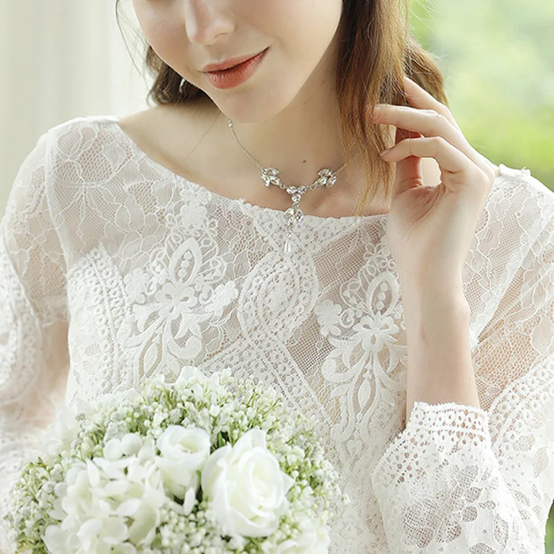 Сзади длинное ожерелье Стразы искусственного жемчуга для под свадебное платье